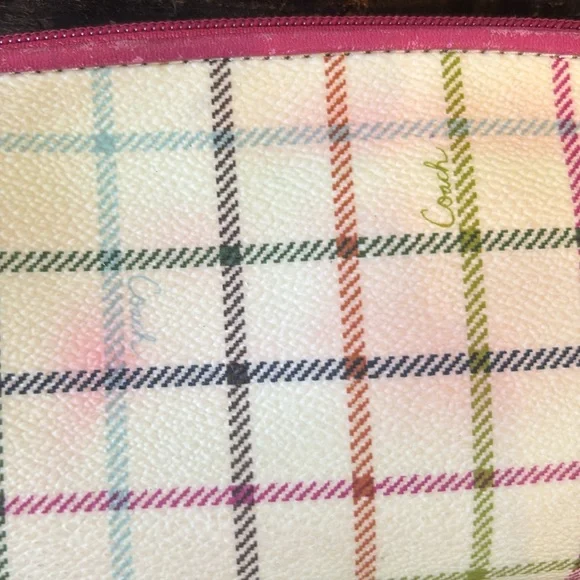 Coach Peyton Tattersall Coated Canvas and Leather Plaid Pink Stripe Cosmetic Bag - Picture 8 of 9